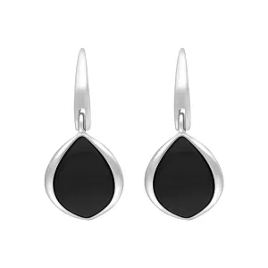Sterling Silver Whitby Jet Curved Pear Drop Earrings