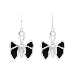Sterling Silver Whitby Jet Drop Butterfly Earrings