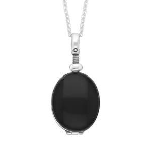 Sterling Silver Whitby Jet Glass Oval Locket Necklace