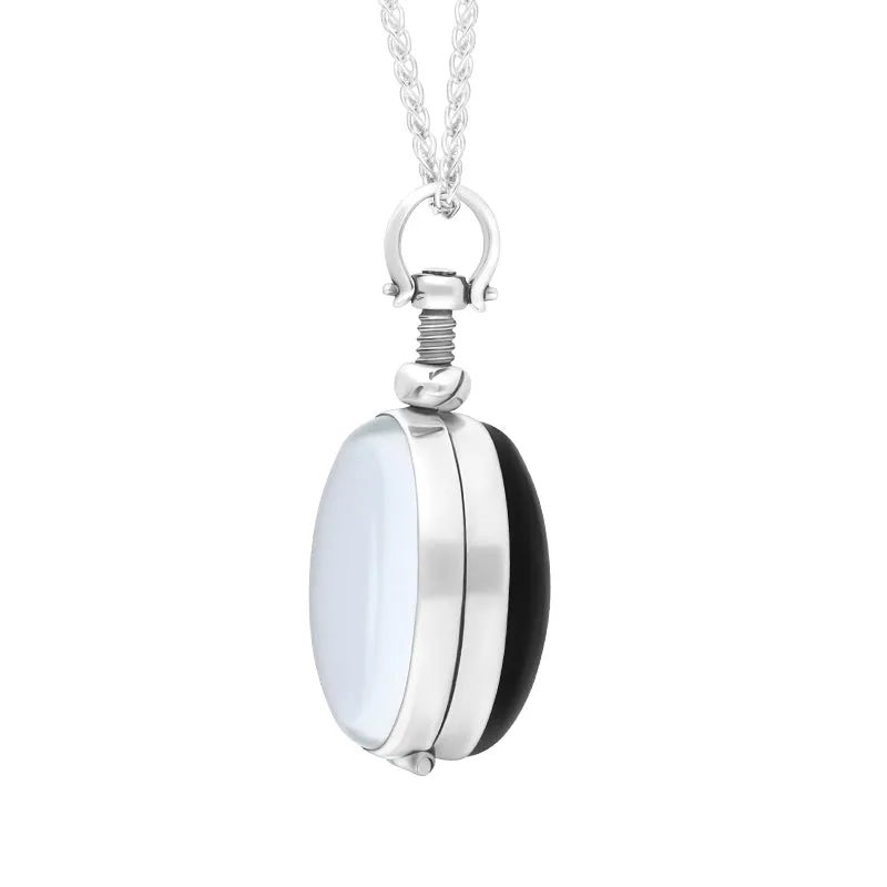 Sterling Silver Whitby Jet Glass Oval Locket Necklace