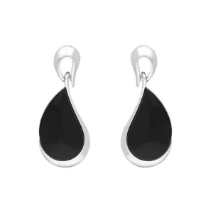 Sterling Silver Whitby Jet Organic Curved Pear Drop Earrings