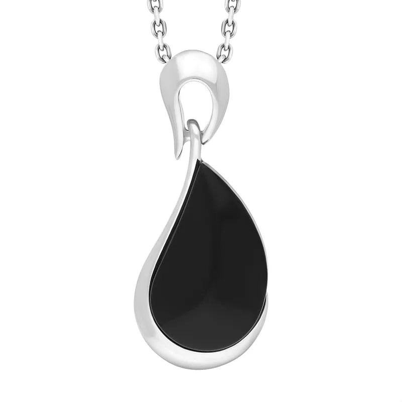 Sterling Silver Whitby Jet Organic Curved Pear Drop Two Piece Set