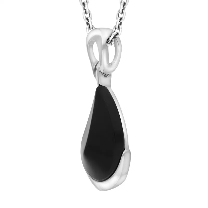 Sterling Silver Whitby Jet Organic Curved Pear Drop Two Piece Set