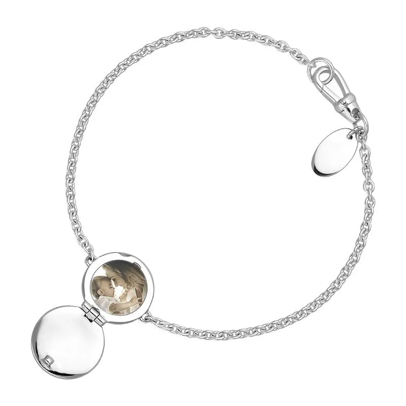 Sterling Silver Whitby Jet Round Locket Chain Bracelet