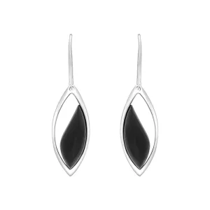 Sterling Silver Whitby Jet Wavy Marquise Open Drop Earrings