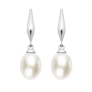 Sterling Silver White Pearl Pod Top Drop Earrings