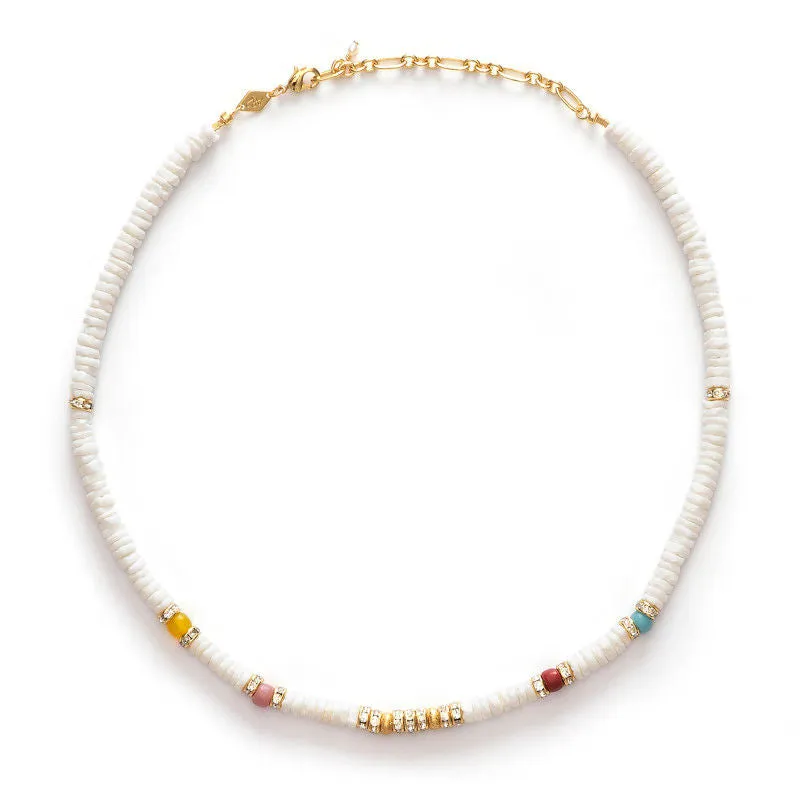 Sun Dance Gold Plated Necklace w. White Beads & Gemstones