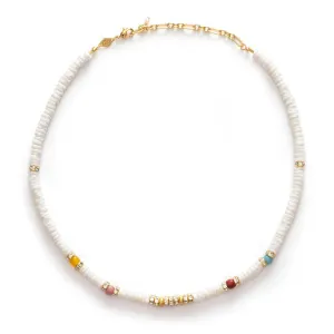 Sun Dance Gold Plated Necklace w. White Beads & Gemstones