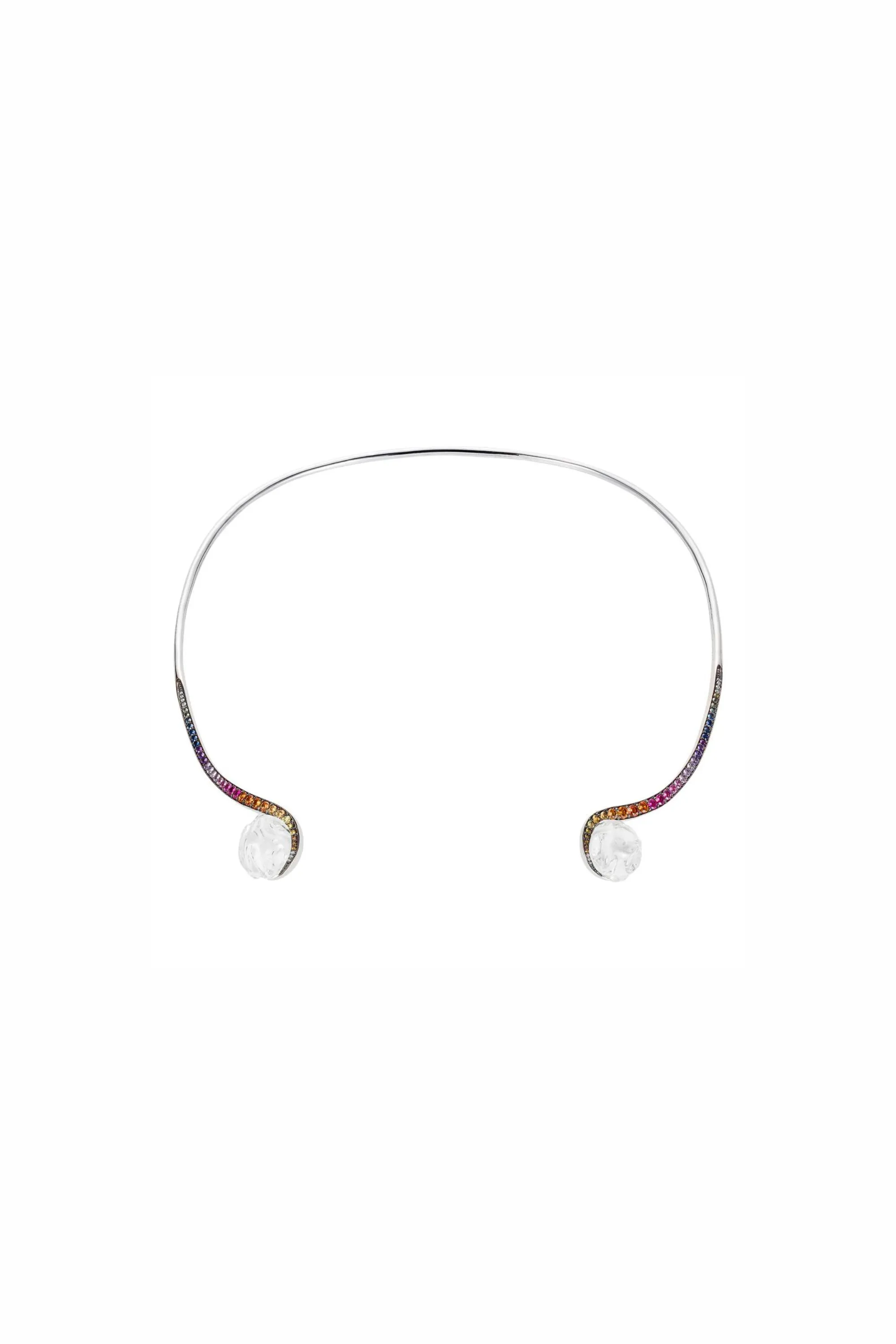 Superlunary Cloud Torque Chocker 18K Whitegold Necklace w. Amethyst, Diamond & Sapphire