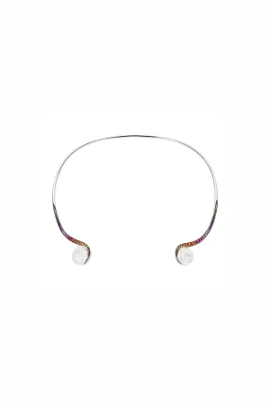 Superlunary Cloud Torque Chocker 18K Whitegold Necklace w. Amethyst, Diamond & Sapphire
