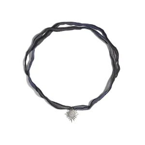 Supernova Blue Ribbon Silver Necklace w. Zirconia