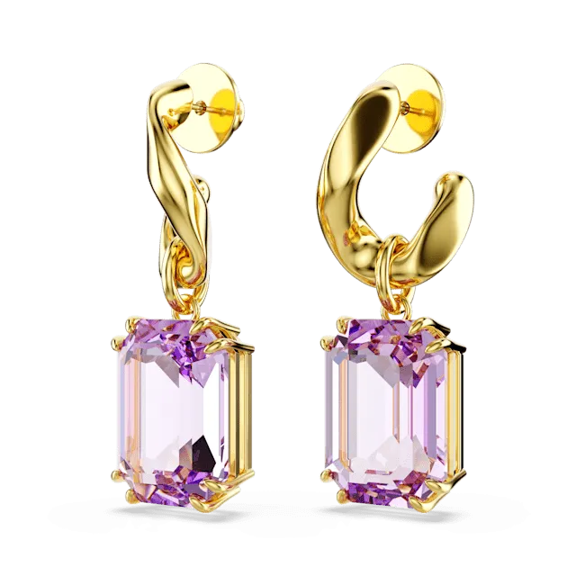 Swarovski Millenia Drop Earrings Octagon Cut Purple Gold-Tone Plated