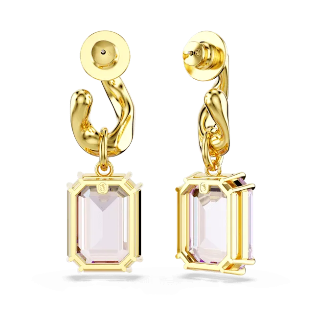 Swarovski Millenia Drop Earrings Octagon Cut Purple Gold-Tone Plated