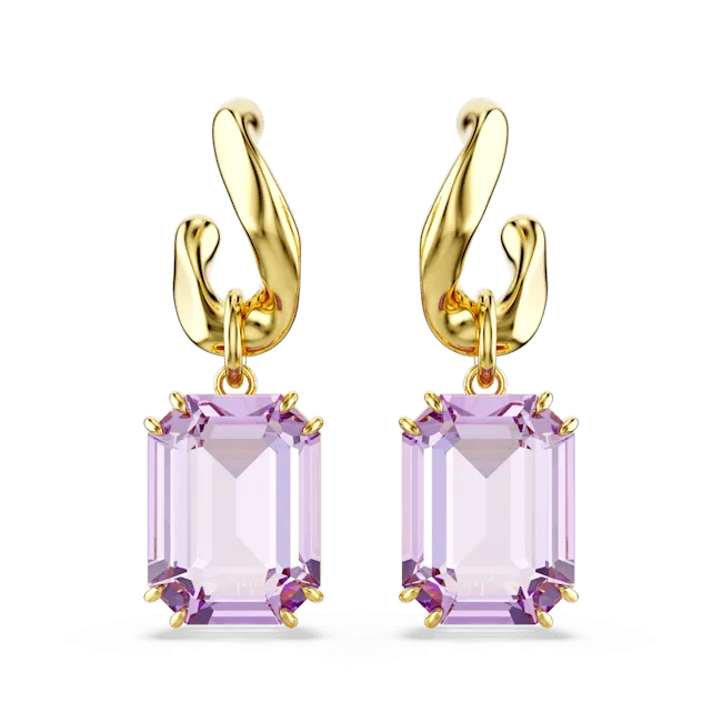 Swarovski Millenia Drop Earrings Octagon Cut Purple Gold-Tone Plated