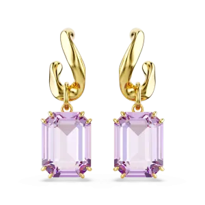 Swarovski Millenia Drop Earrings Octagon Cut Purple Gold-Tone Plated