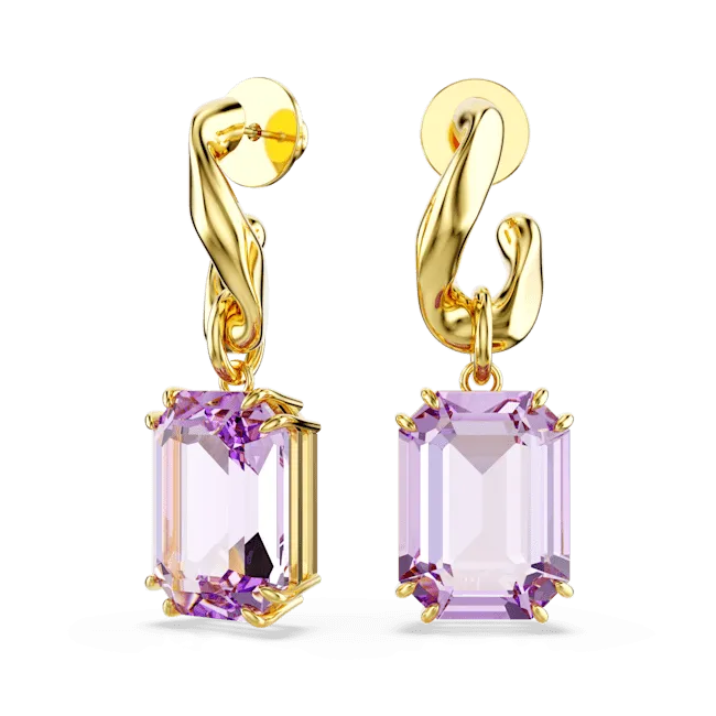 Swarovski Millenia Drop Earrings Octagon Cut Purple Gold-Tone Plated