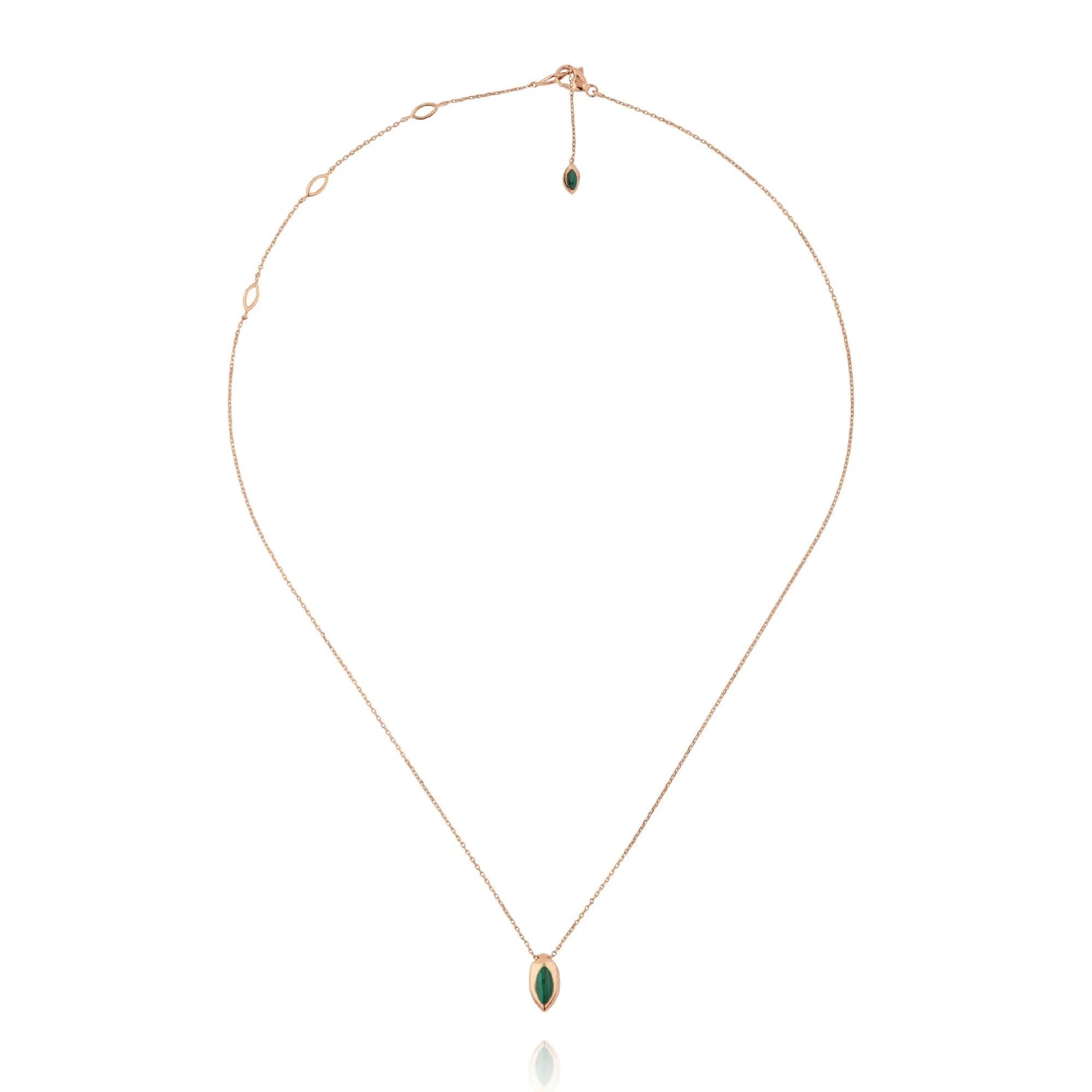 Swinging Pendant 18K Rosegold Necklace w. Malachite & Pearl