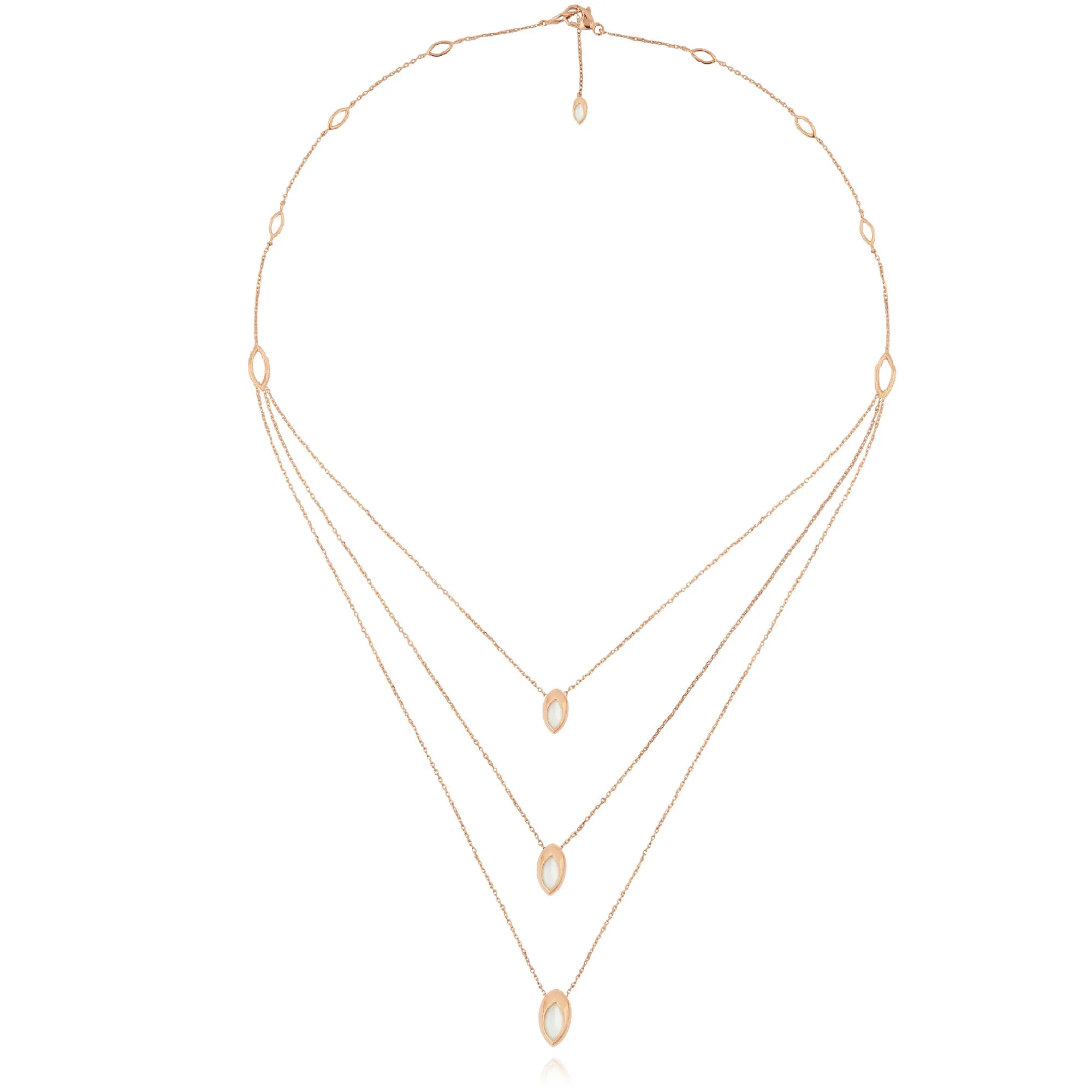 Swinging Triple Pendant 18K Rosegold Necklace w. Malachite & Pearl