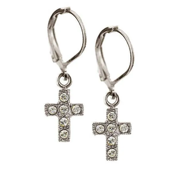 Symbols Of Faith AB Crystal Cross Lever Back Drop Earrings 1928 Jewelry