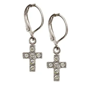 Symbols Of Faith AB Crystal Cross Lever Back Drop Earrings 1928 Jewelry