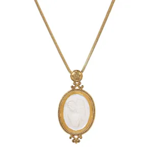 Symbols Of Faith Angel In Prayer Oval Glass Intaglio Pendant Necklace 30" 1928 Jewelry