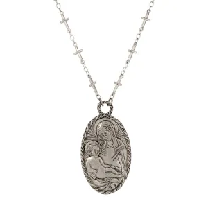 Symbols Of Faith Antiqued Madonna And Child Oval Pendant Cross Necklace 26" 1928 Jewelry