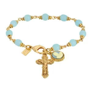 Symbols Of Faith Aqua Glass Chalcedony Baroque Crucifix & Mother And Child Cameo Link Bracelet 1928 Jewelry