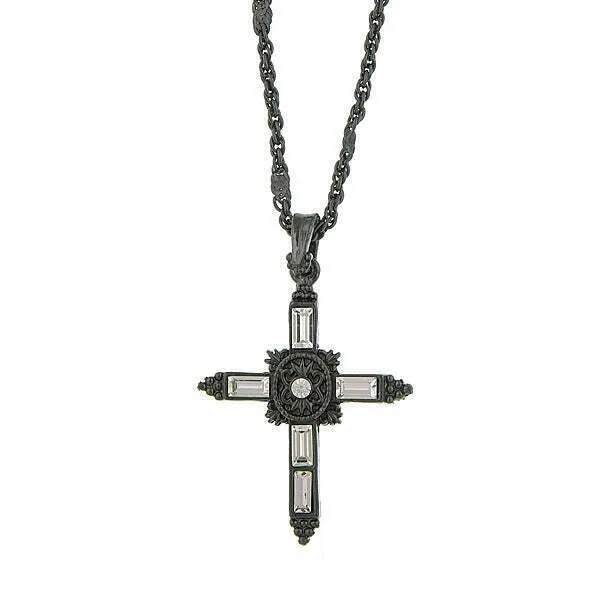 Symbols Of Faith Baguette Cut Crystal Ornate Cross Pendant Necklace 18" 1928 Jewelry