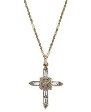Symbols Of Faith Baguette Cut Crystal Ornate Cross Pendant Necklace 18" 1928 Jewelry