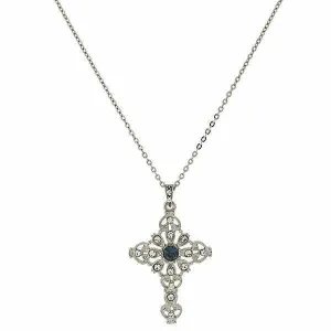Symbols Of Faith Blue And Crystal Cross Pendant Necklace 16"   3" Extender 1928 Jewelry