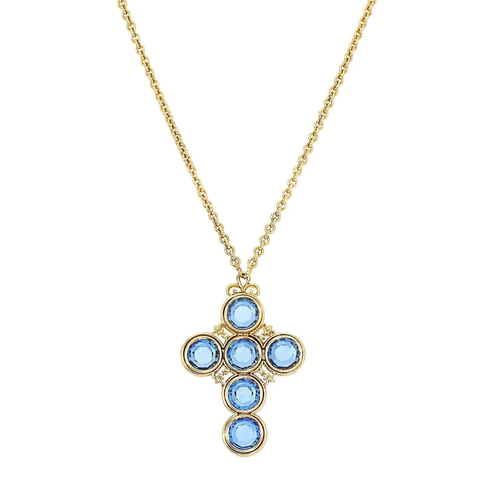 Symbols Of Faith Blue Channel Cross Pendant Necklace 28" 1928 Jewelry