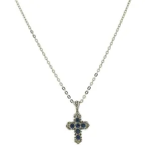 Symbols Of Faith Blue Crystal Cross Pendant Necklace 16"   3" Extender 1928 Jewelry