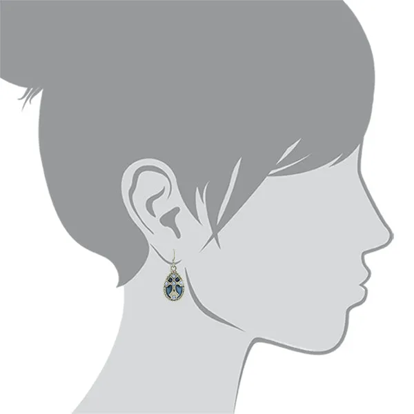 Symbols Of Faith Blue Enamel Crystal Cross Teardrop Earrings 1928 Jewelry