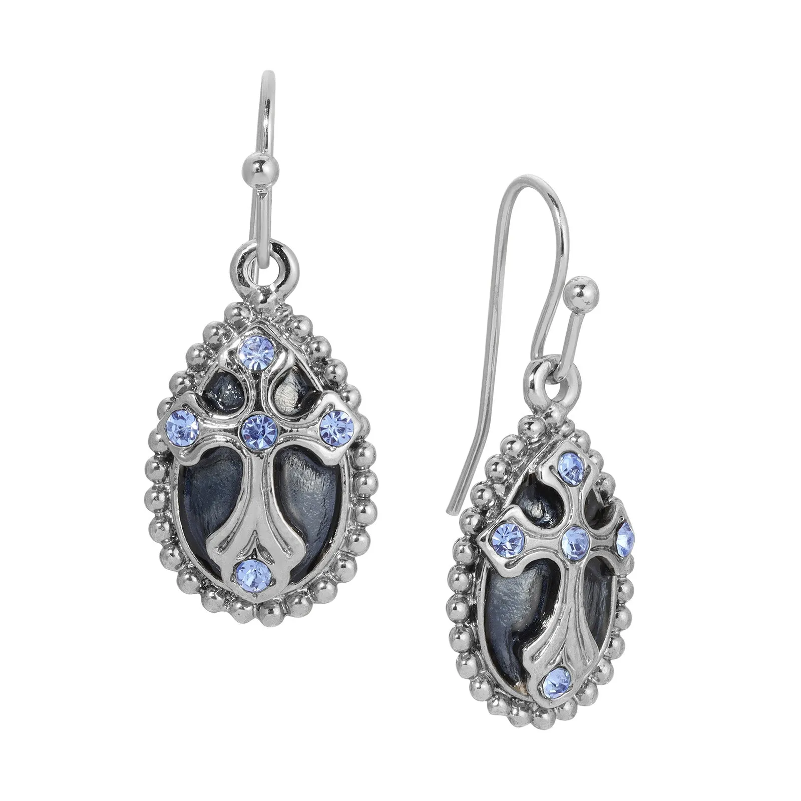 Symbols Of Faith Blue Enamel Crystal Cross Teardrop Earrings 1928 Jewelry