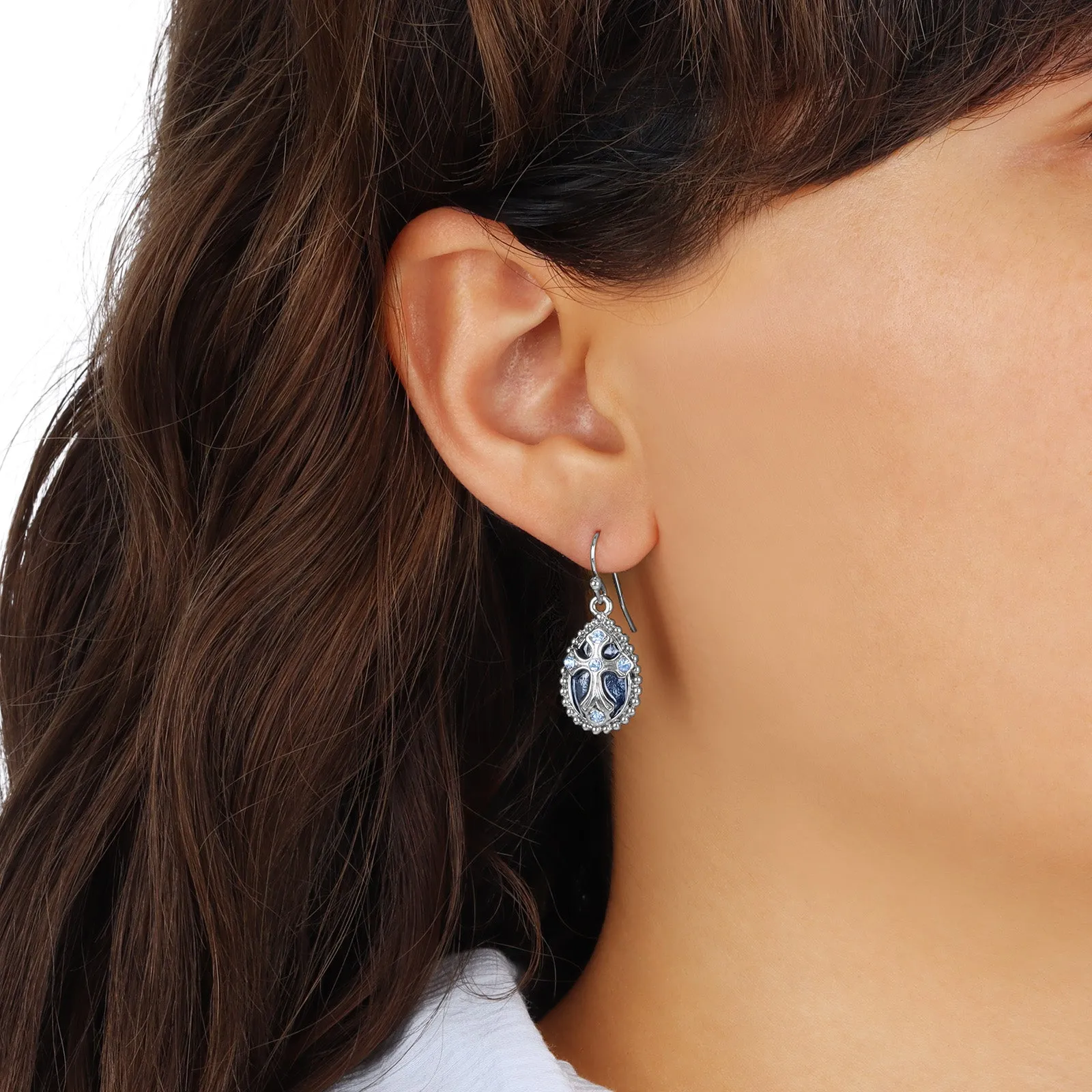 Symbols Of Faith Blue Enamel Crystal Cross Teardrop Earrings 1928 Jewelry
