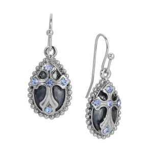 Symbols Of Faith Blue Enamel Crystal Cross Teardrop Earrings 1928 Jewelry