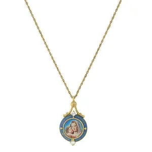 Symbols Of Faith Blue Enamel Mary And Child Pendant Necklace 16"   3" Extender 1928 Jewelry