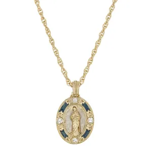 Symbols Of Faith Blue Enamel Virgin Mary Immaculate Pendant Necklace 18" 1928 Jewelry