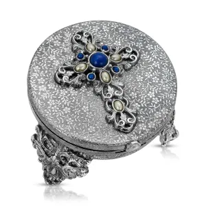 Symbols Of Faith Blue Lapis and Oval Faux Pearl Cross Tabletop Decor 1928 Jewelry
