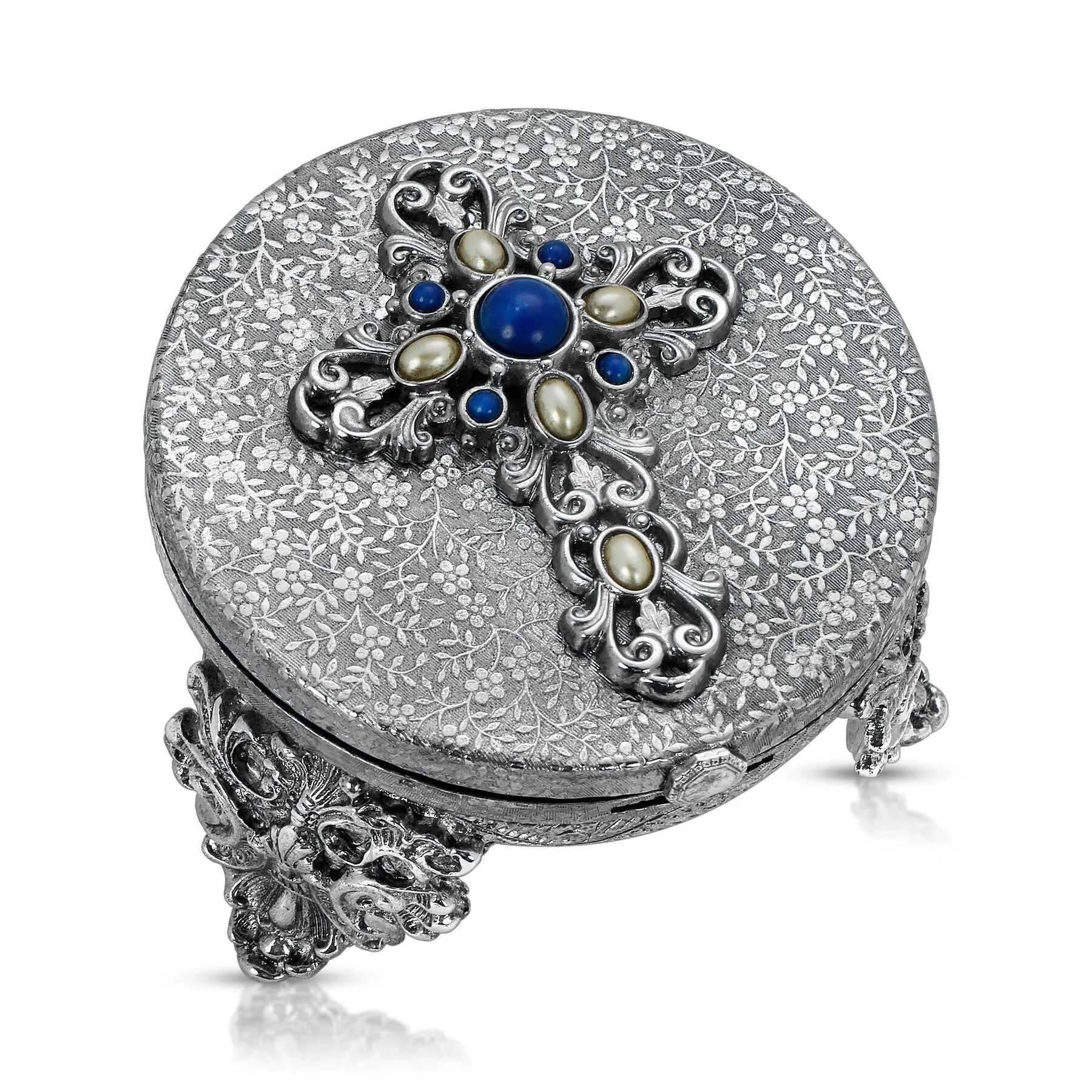 Symbols Of Faith Blue Lapis and Oval Faux Pearl Cross Tabletop Decor 1928 Jewelry