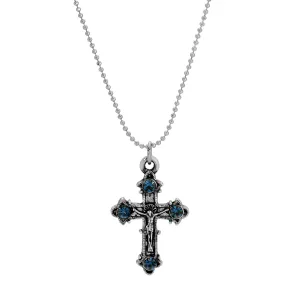 Symbols Of Faith Blue Montana Crystal Crucifix Pendant Necklace 16" 1928 Jewelry