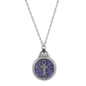Symbols Of Faith Blue Sodalite Gemstone Crucifix Crystal Pendant Necklace 28" 1928 Jewelry