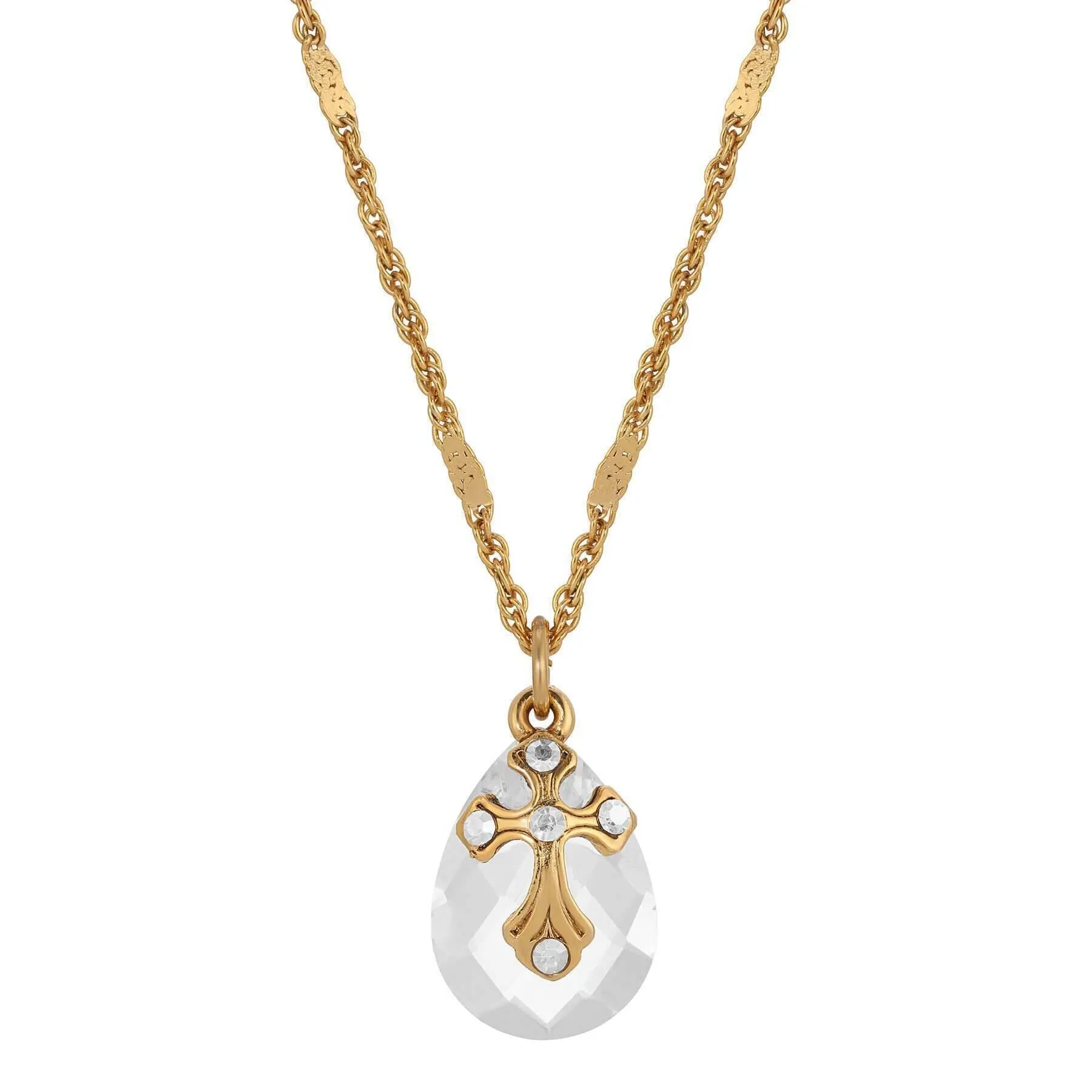 Symbols Of Faith Briolette Crystal & Cross Pendant Necklace 16"   3" Extender 1928 Jewelry