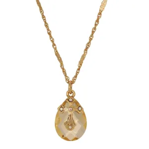 Symbols Of Faith Briolette Crystal & Cross Pendant Necklace 16"   3" Extender 1928 Jewelry