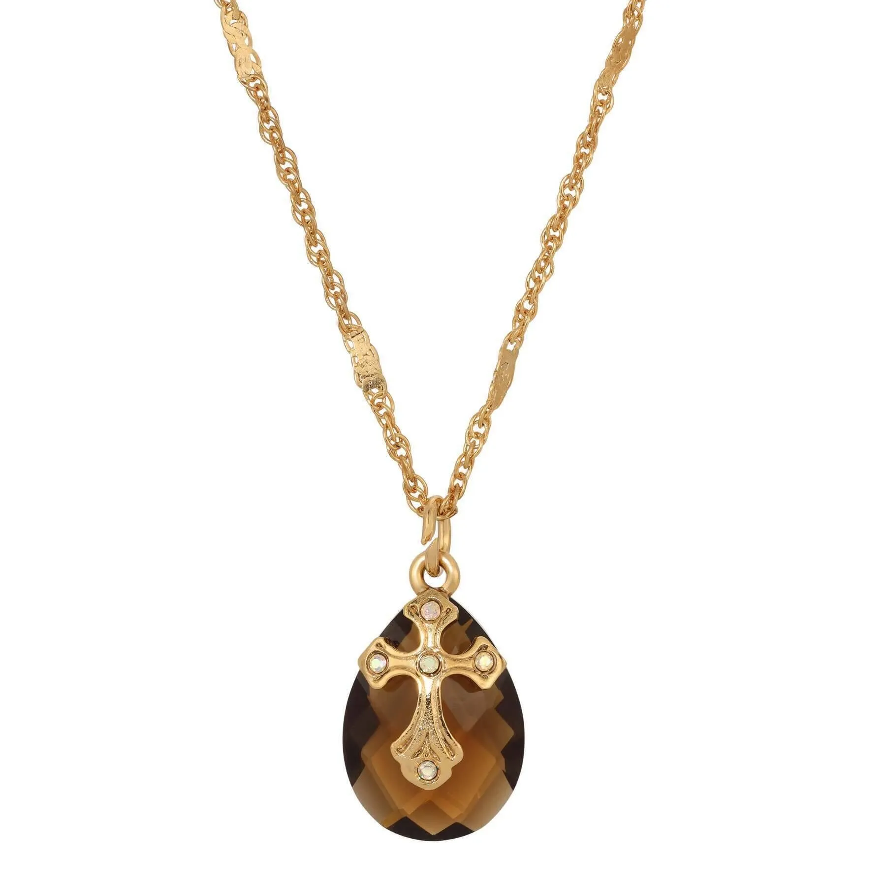 Symbols Of Faith Briolette Crystal & Cross Pendant Necklace 16"   3" Extender 1928 Jewelry