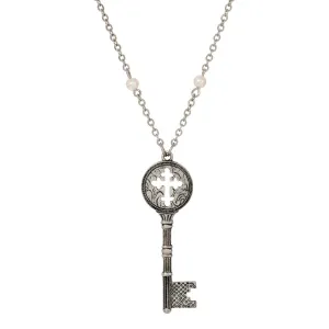 Symbols Of Faith Budded Cross Key Pendant Faux Pearl Accent Necklace 28"L 1928 Jewelry