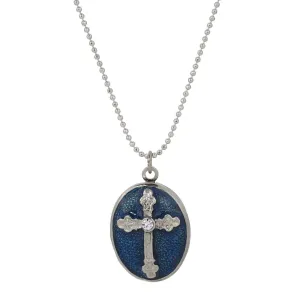 Symbols Of Faith Budded Cross Oval Enamel Photo Locket Necklace 18" 1928 Jewelry
