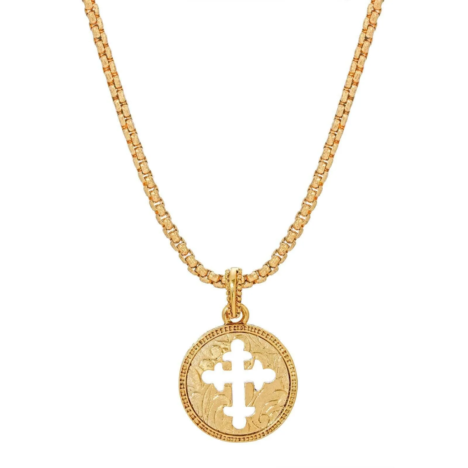 Symbols Of Faith Budded Gold Cross Pendant Necklace 20" 1928 Jewelry
