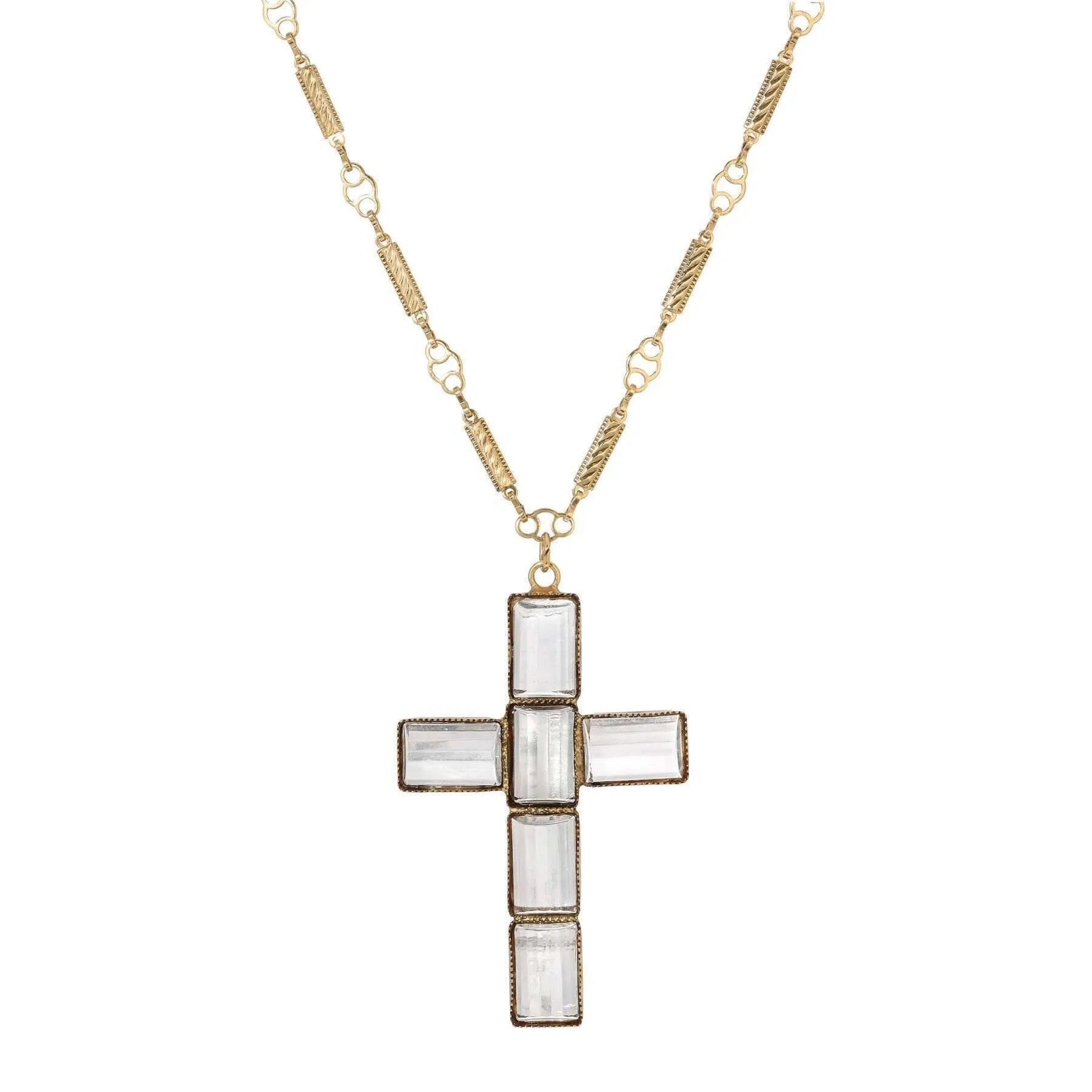 Symbols Of Faith Clear Crystal Cross Pendant Necklace 30" 1928 Jewelry