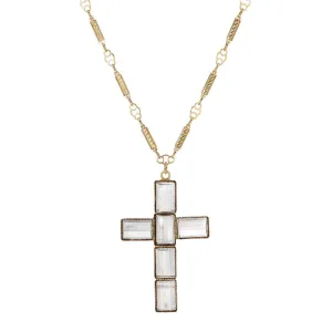 Symbols Of Faith Clear Crystal Cross Pendant Necklace 30" 1928 Jewelry